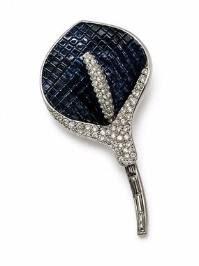 VINTAGE 1950s Silver Blue Crystal Lily Brooch Mid-Century Glam Sparkle‎